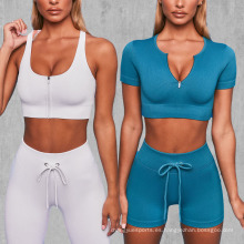 Venta caliente Femenina Fitness Desgaste Sport Sport sin costuras Conjunto de mujeres atléticas de dos piezas Conjunto de yoga para correr